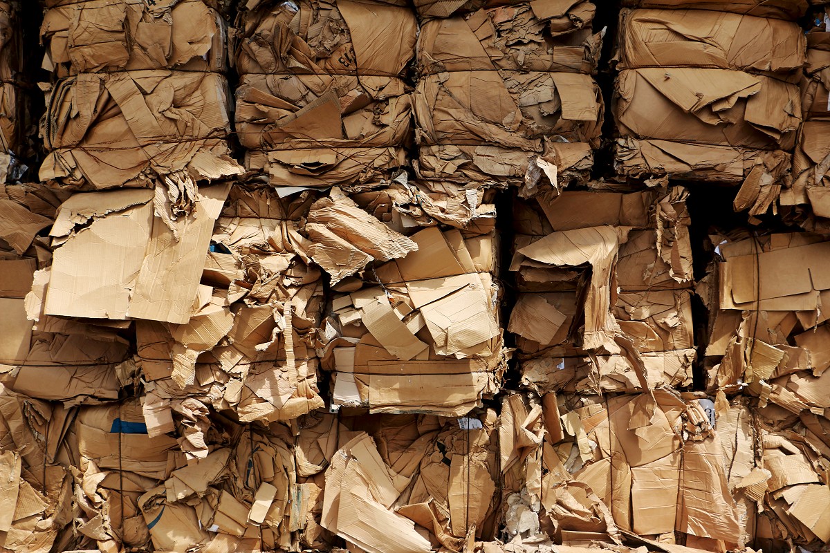 Stacks of compressed cardboard