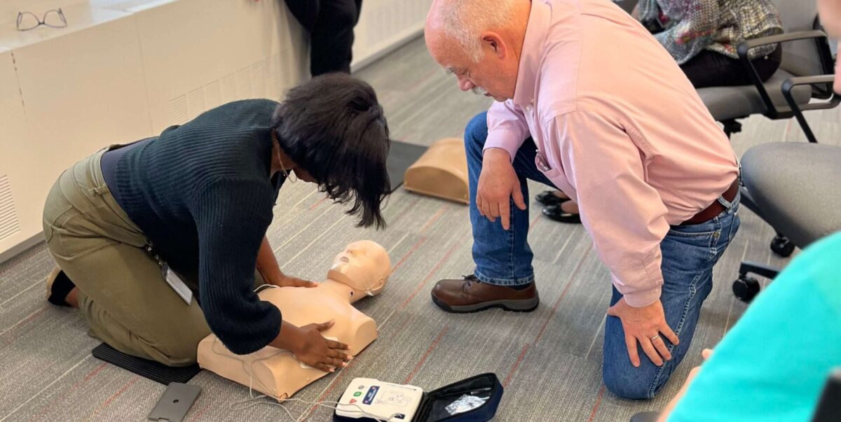 Tosca employees learn how to respond to a cardiac or first aid emergency during CPR training as part of Tosca’s commitment to creating a safer workplace.