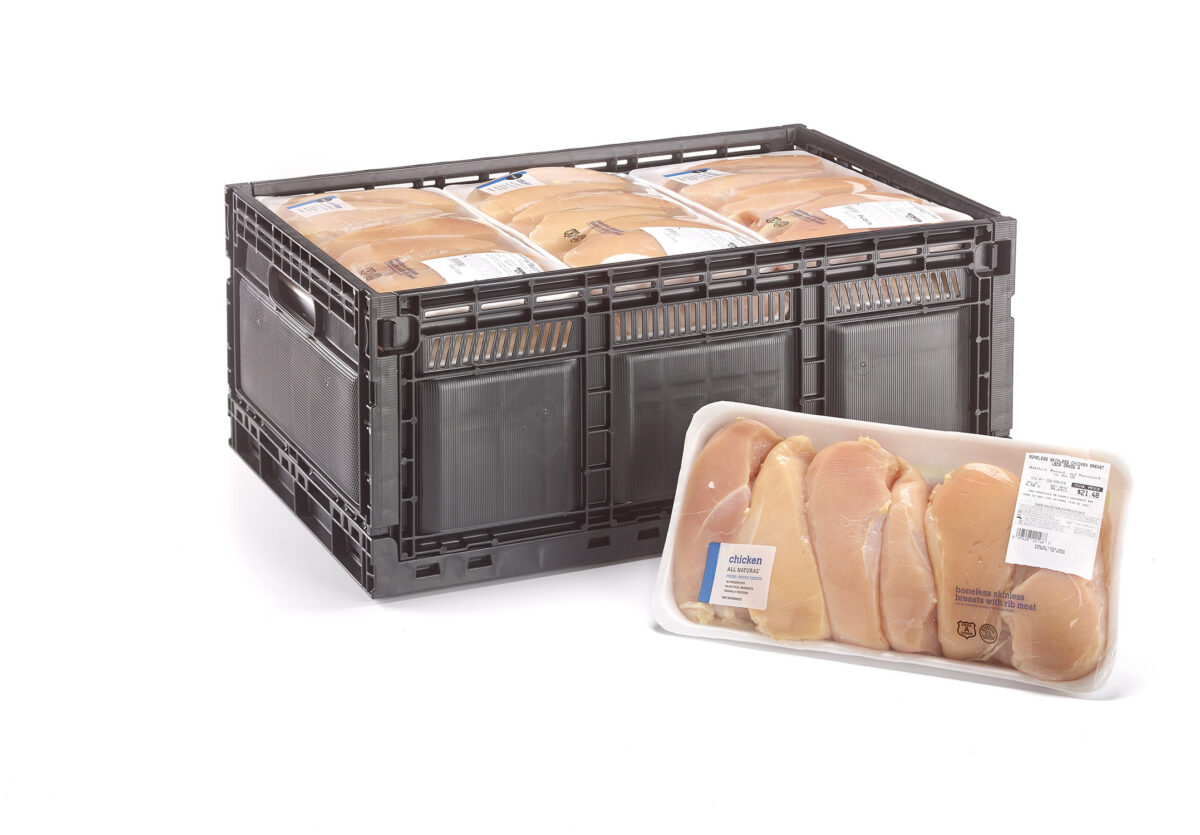 Plastic poultry containers, designed for protection during transport, storage, and stocking, are preferable to corrugated cardboard boxes, which are prone to damage and leakage.